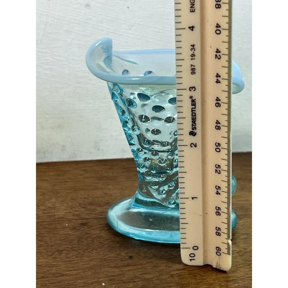 As Is-vtg Fenton Hobnail Blue Opalescent  Toothpick Holder Cornucopia